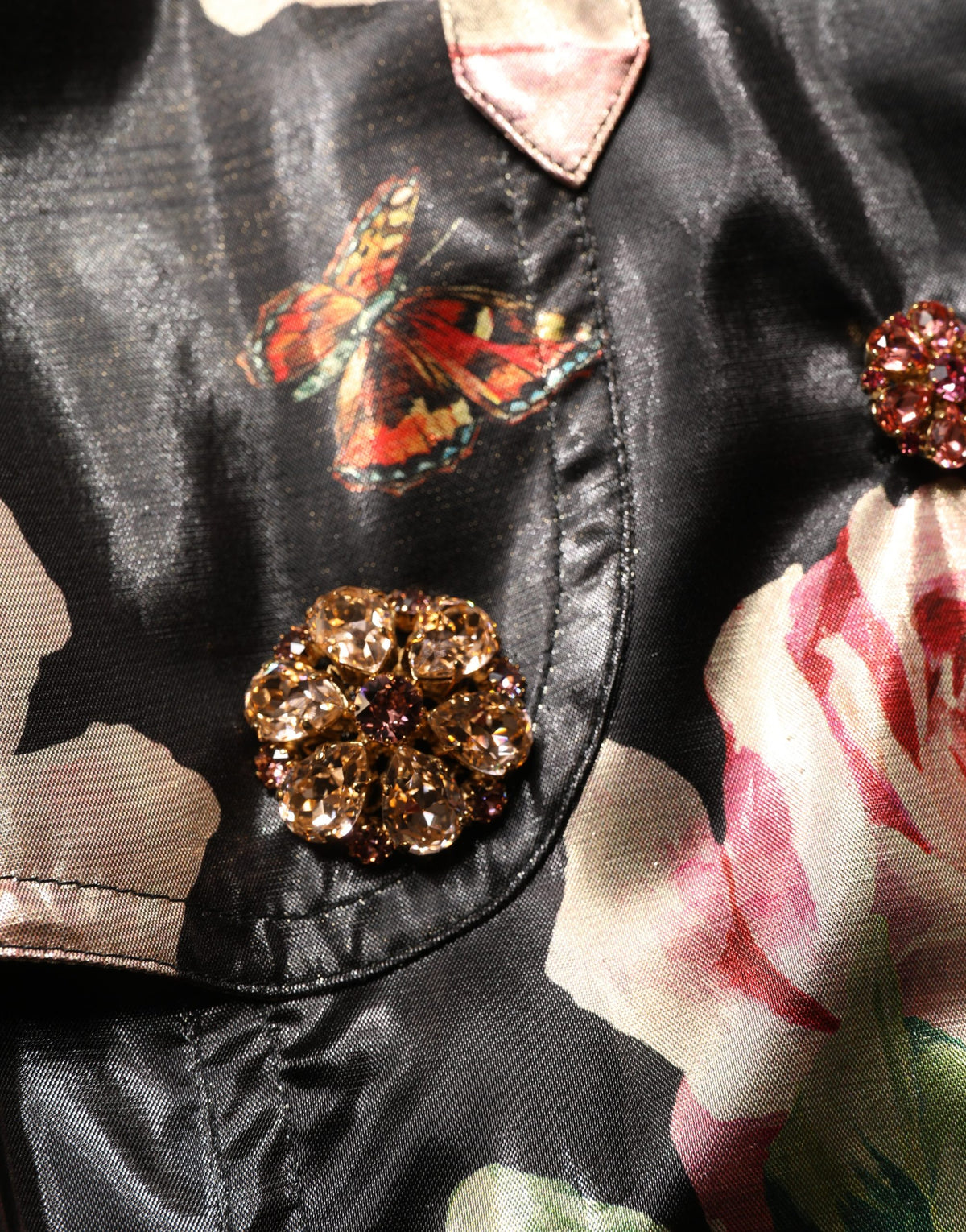 Dolce & Gabbana Black Floral Belted Polyester Trench Coat
