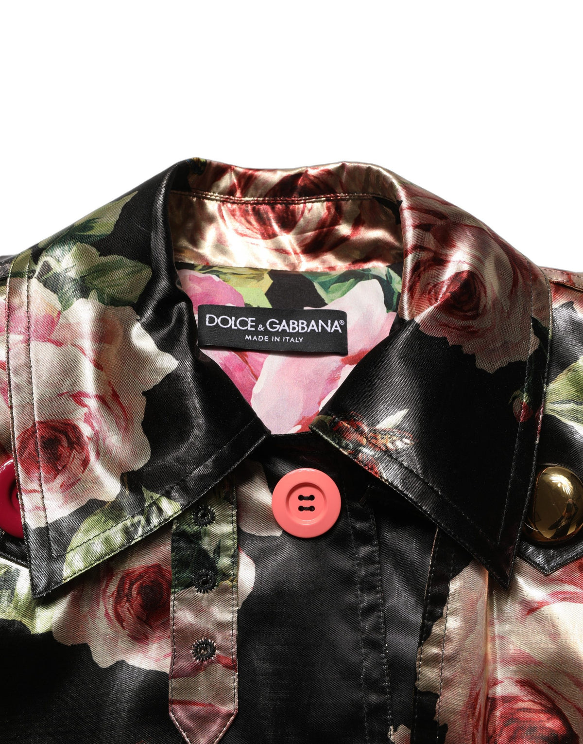 Dolce & Gabbana Black Floral Belted Polyester Trench Coat
