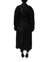 Dolce & Gabbana Black Belted Sheepskin Trench Coat Jacket