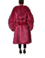 Dolce & Gabbana Fuchsia Belted Faux-Fur Trench Coat Jacket