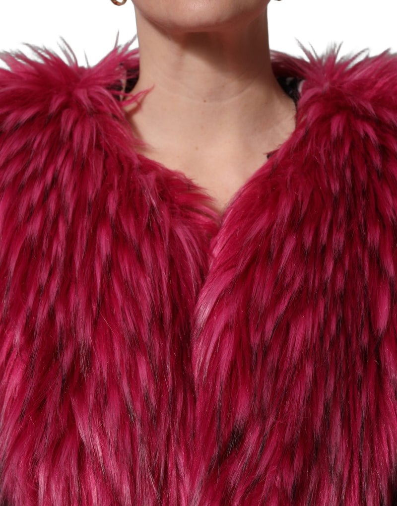 Dolce & Gabbana Fuchsia Belted Faux-Fur Trench Coat Jacket