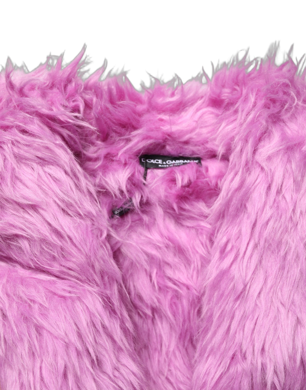 Dolce & Gabbana Pink Plush Faux Fur Gold Leather Coat