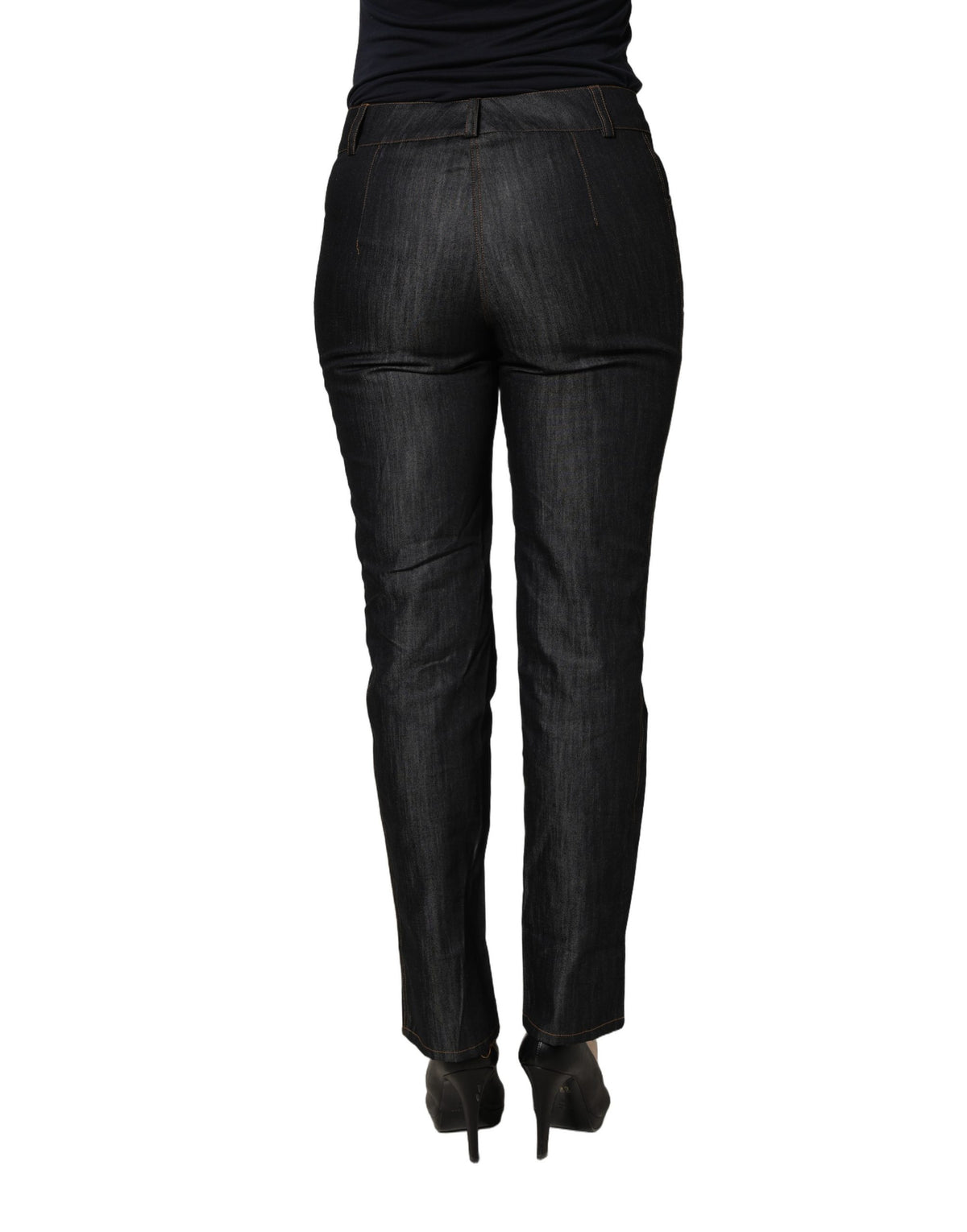 Jean droit taille moyenne en denim de coton noir BENCIVENGA