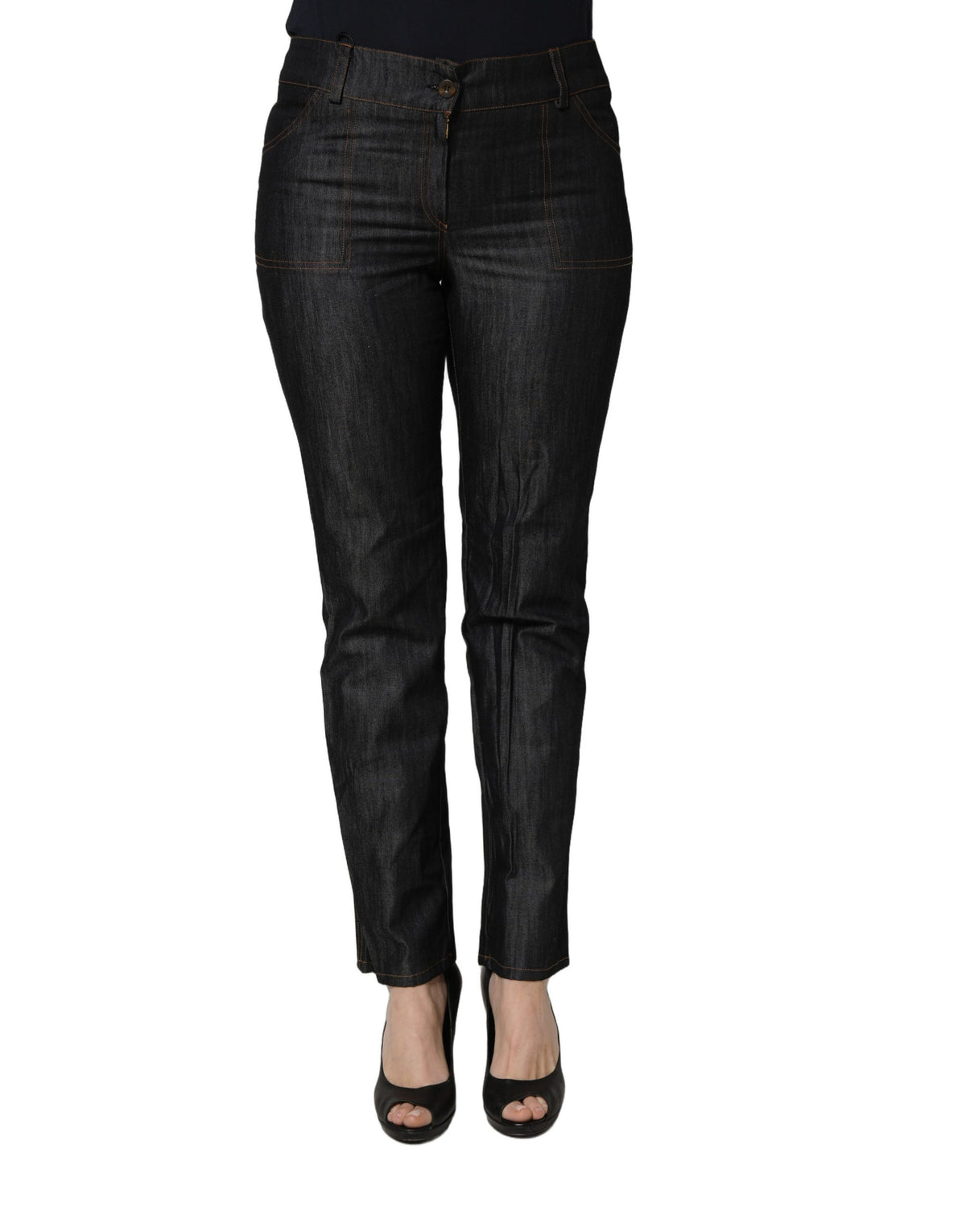 Jean droit taille moyenne en denim de coton noir BENCIVENGA