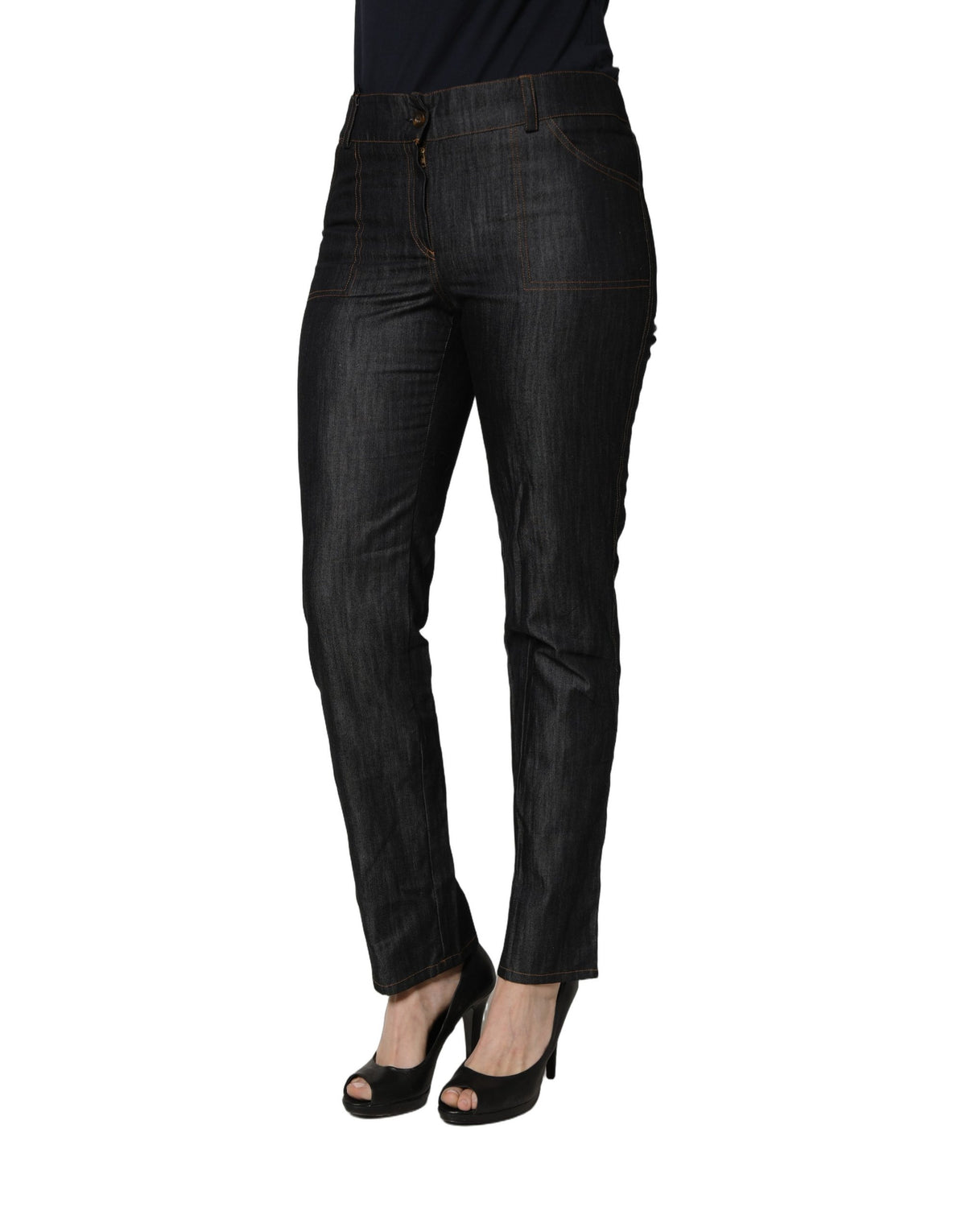 Jean droit taille moyenne en denim de coton noir BENCIVENGA