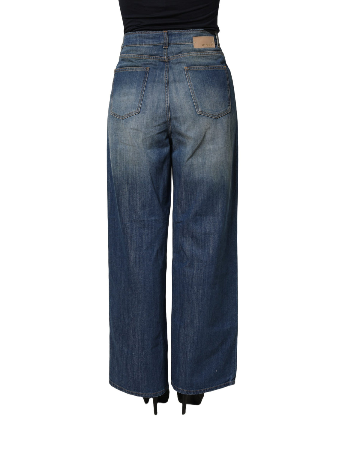 PINKO Blue Washed High Waist Wide Leg Denim Jeans
