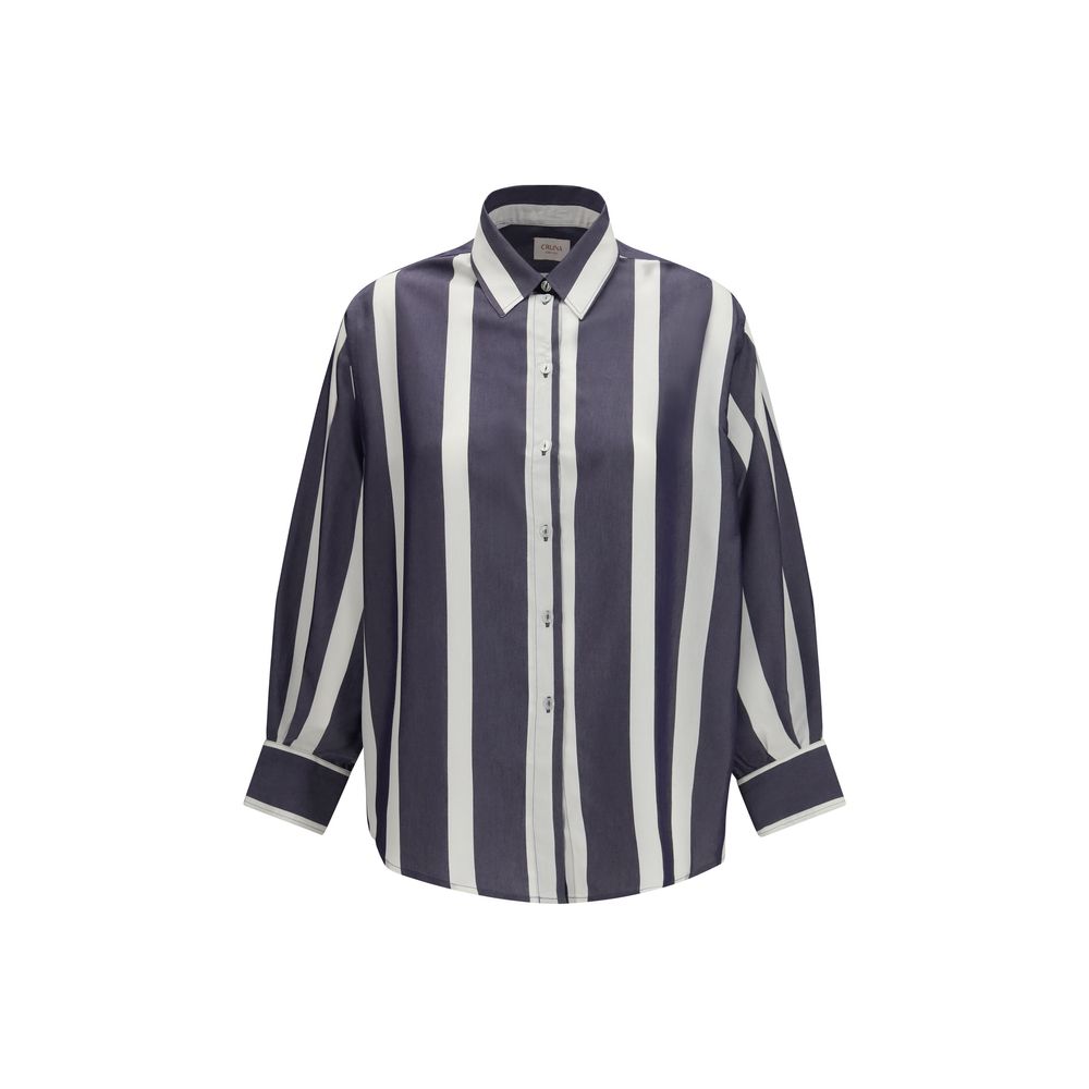 Cruna Blue Viscose Pattern Shirt - Oversized Long Sleeve