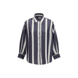 Cruna Blue Viscose Pattern Shirt - Oversized Long Sleeve