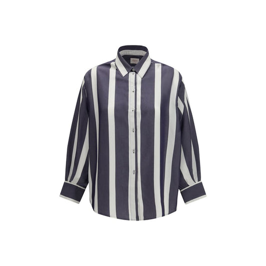 Cruna Blue Viscose Pattern Shirt - Oversized Long Sleeve