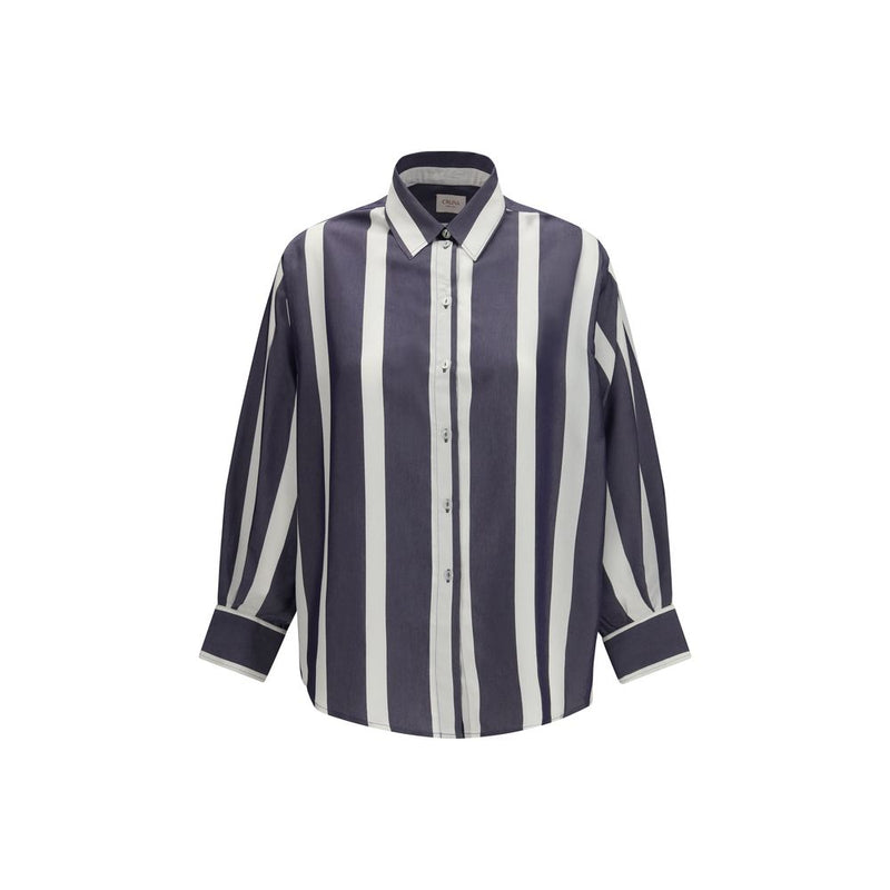 Cruna Blue Viscose Pattern Shirt - Oversized Long Sleeve