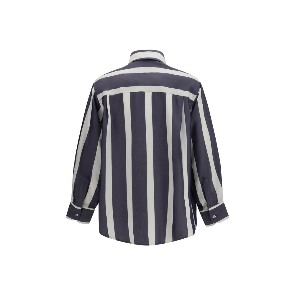 Cruna Blue Viscose Pattern Shirt - Oversized Long Sleeve