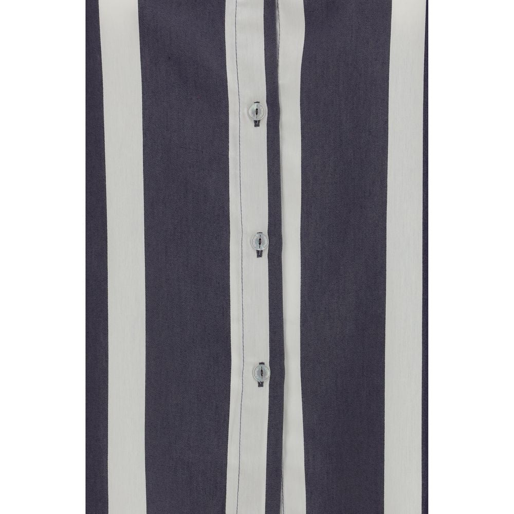 Cruna Blue Viscose Pattern Shirt - Oversized Long Sleeve