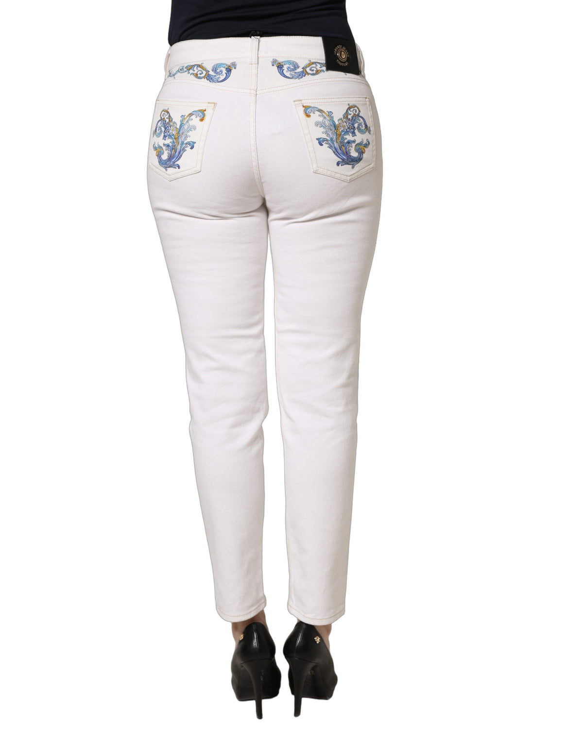 Versace Jeans Couture White Floral Print Skinny Denim Jeans