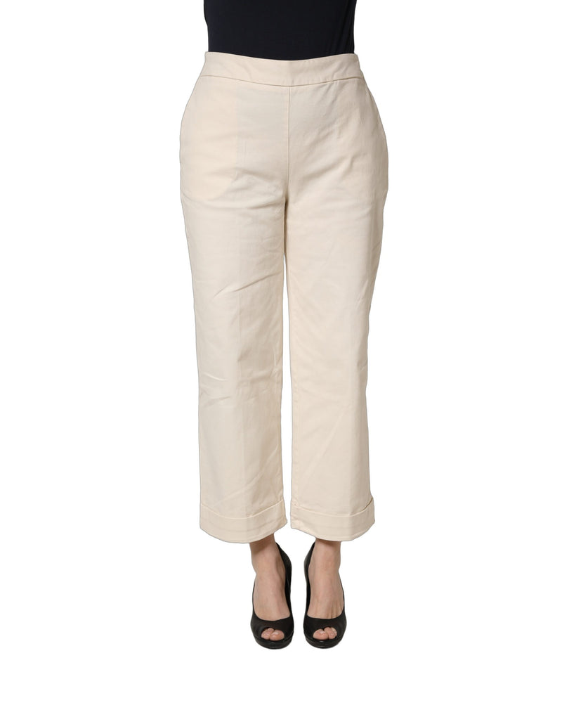 Alpha Studio Beige High Waist Cropped Trousers for Women