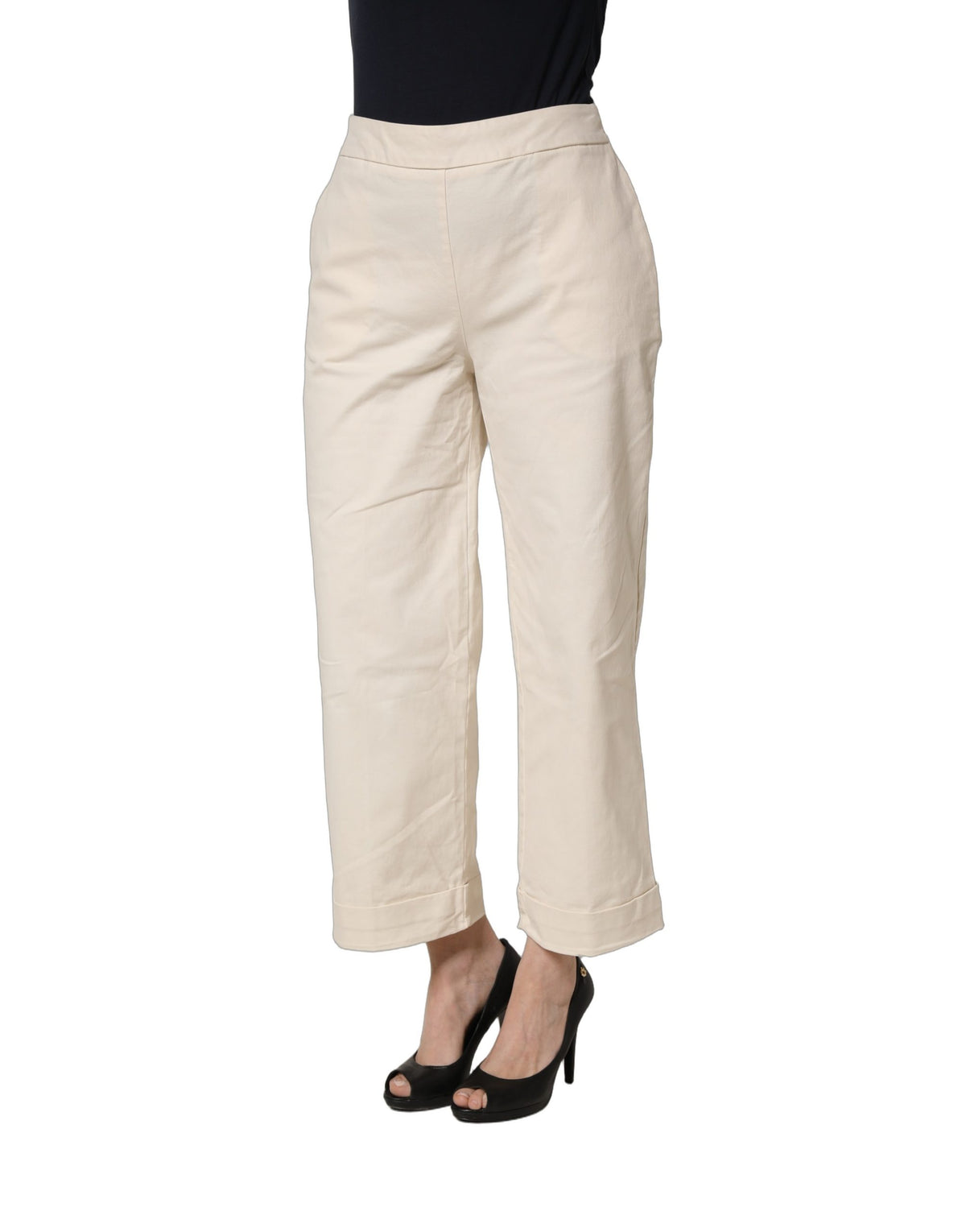 Alpha Studio Beige High Waist Cropped Trousers for Women