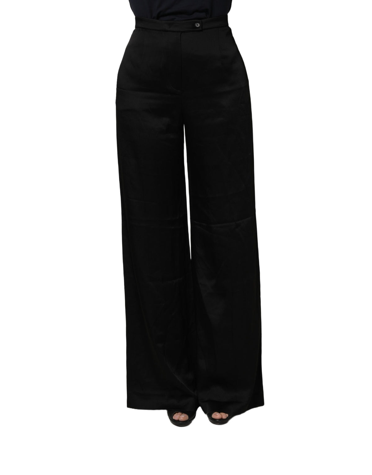 Alberta Ferretti Black High-Waist Wide-Leg Women Trouser Pants