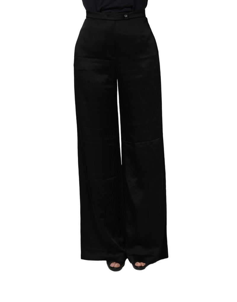 Alberta Ferretti Black High-Waist Wide-Leg Women Trouser Pants