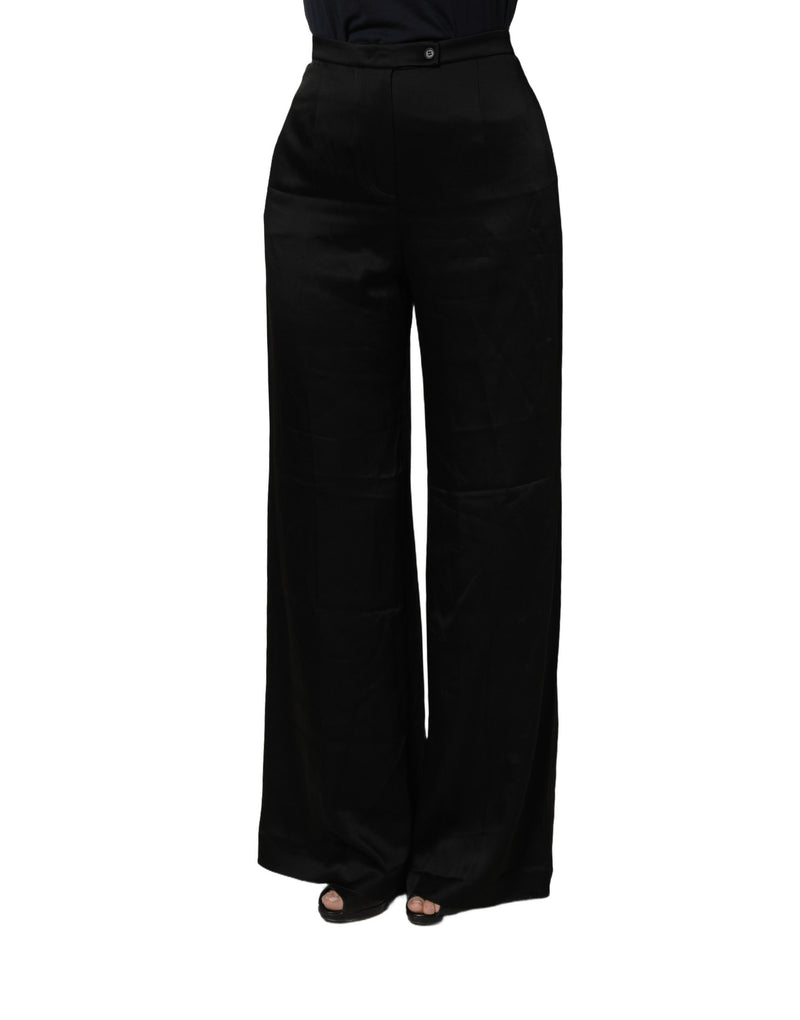 Alberta Ferretti Black High-Waist Wide-Leg Women Trouser Pants