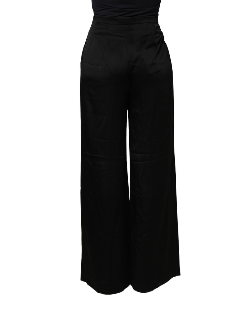Alberta Ferretti Black High-Waist Wide-Leg Women Trouser Pants