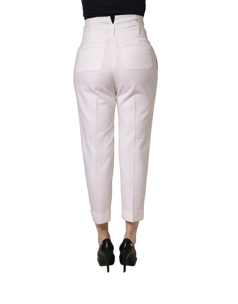 Peserico White Skinny High Waist Chino Cropped Trouser Pants