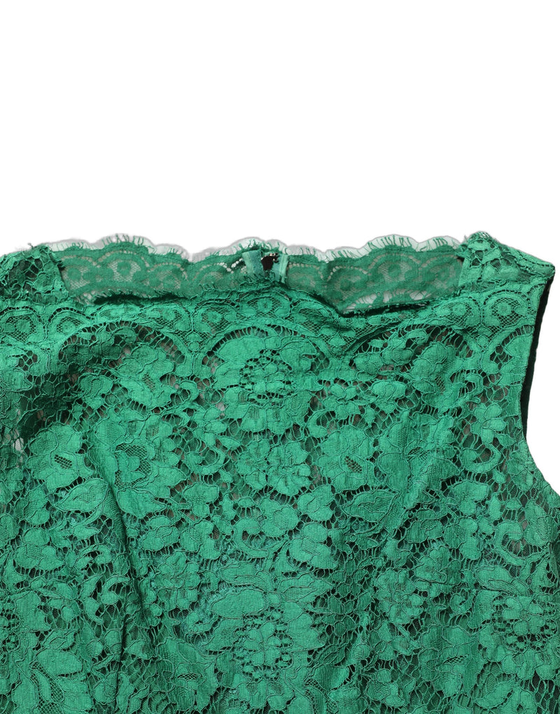 Dolce & Gabbana Green Floral Lace Sleeveless Midi Dress