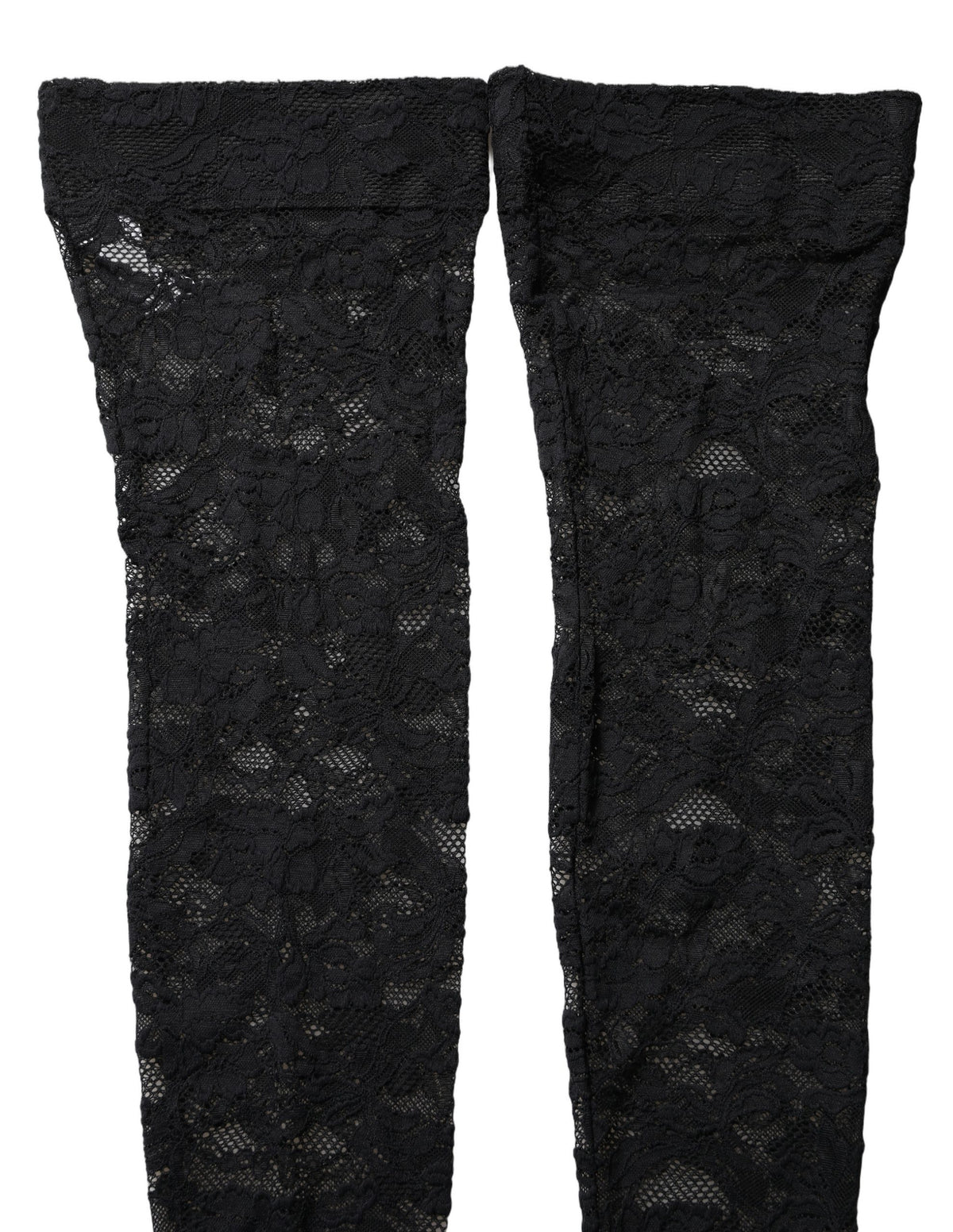 Dolce & Gabbana Black Floral Lace Thigh High Stockings