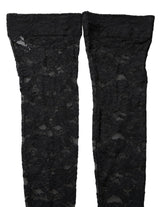 Dolce & Gabbana Black Floral Lace Thigh High Stockings