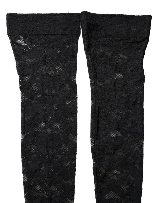 Dolce & Gabbana Black Floral Lace Thigh High Stockings