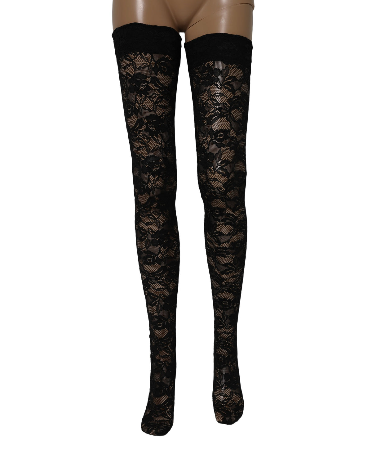 Dolce & Gabbana Black Floral Lace Thigh High Stockings
