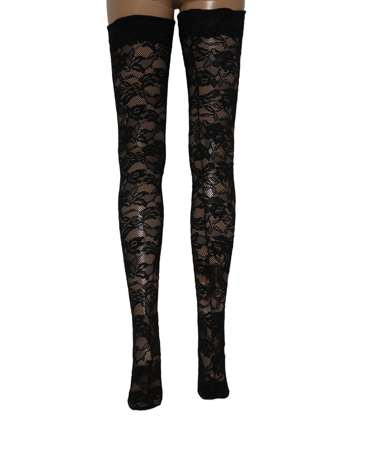 Dolce & Gabbana Black Floral Lace Thigh High Stockings