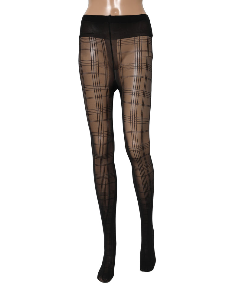 Dolce & Gabbana Black Nylon Tartan Pattern Tights