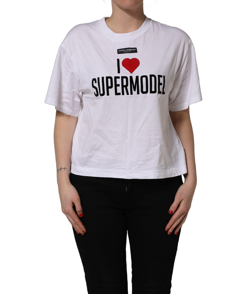 Dolce & Gabbana White I Love Supermodel Cotton Crew Neck T-shirt