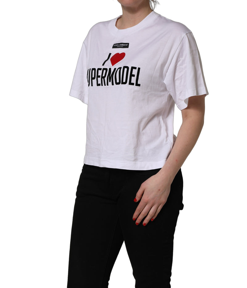 Dolce & Gabbana White I Love Supermodel Cotton Crew Neck T-shirt