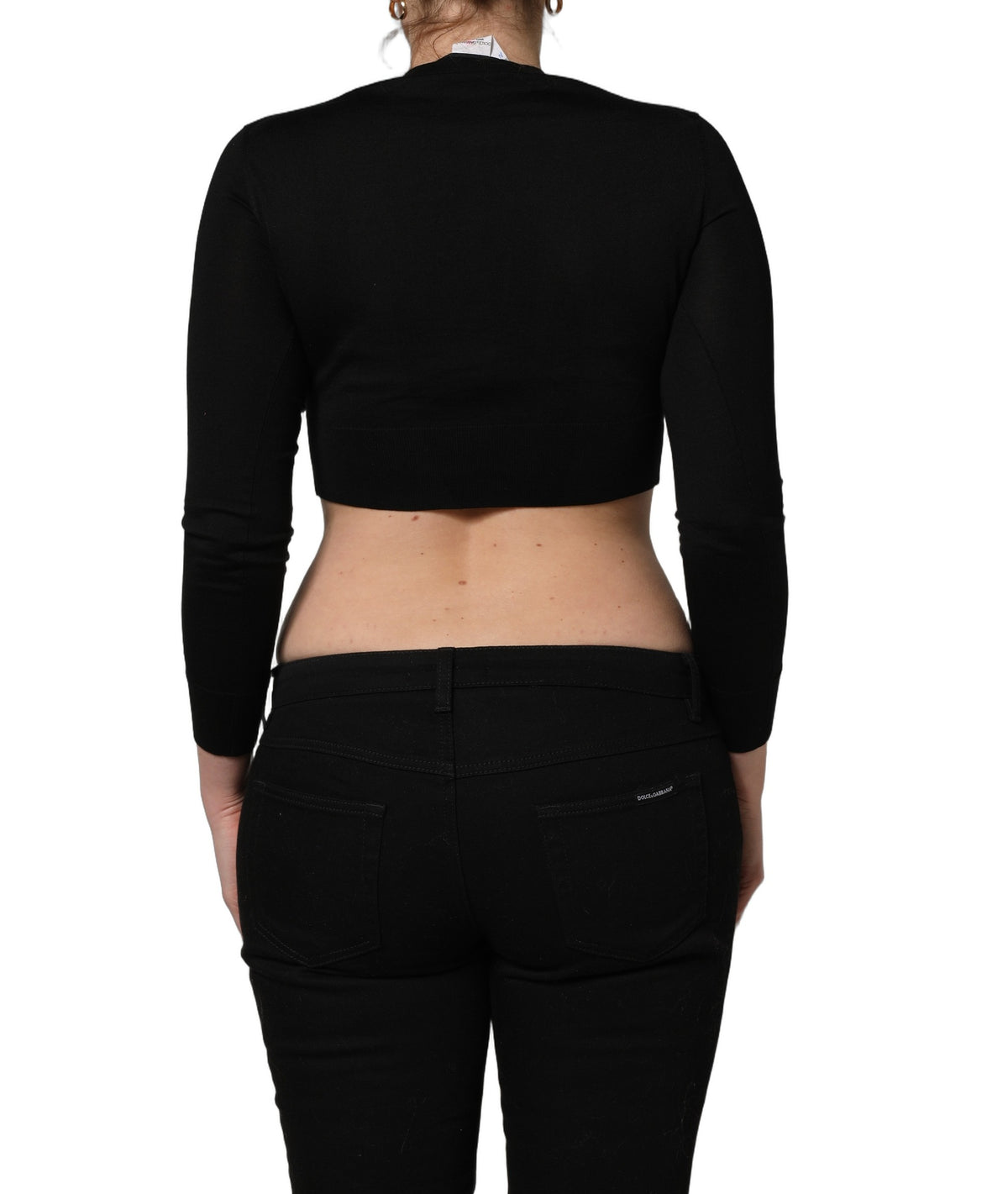 Dolce & Gabbana Black Graphic Print Long-Sleeved Crop Top