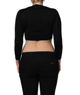 Dolce & Gabbana Black Graphic Print Long-Sleeved Crop Top