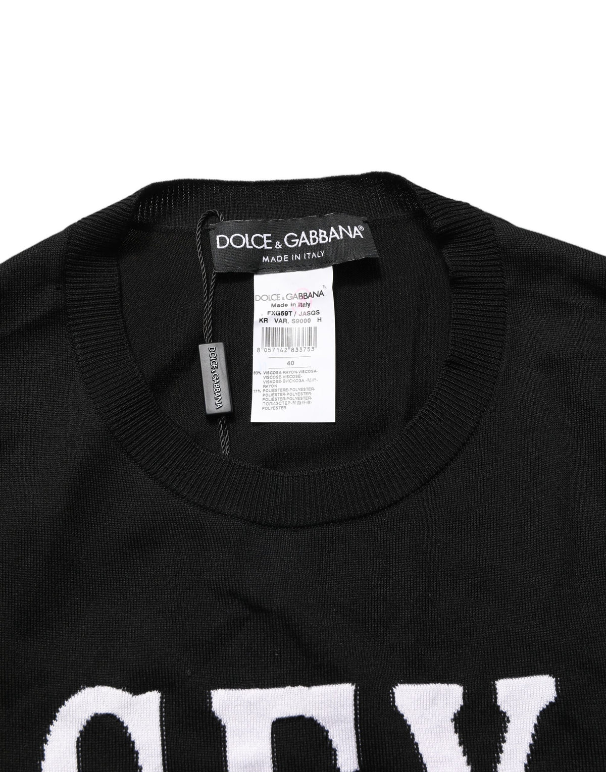 Dolce & Gabbana Black Graphic Print Long-Sleeved Crop Top