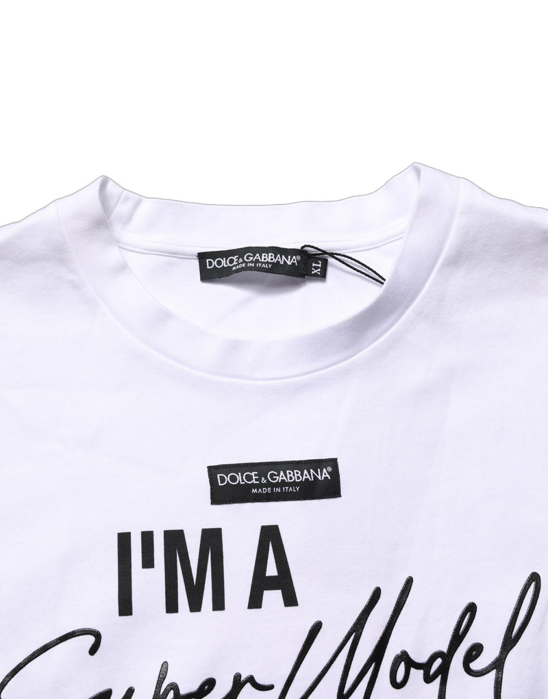 Dolce & Gabbana White I'm A Super Model Fan Print Jersey T-shirt