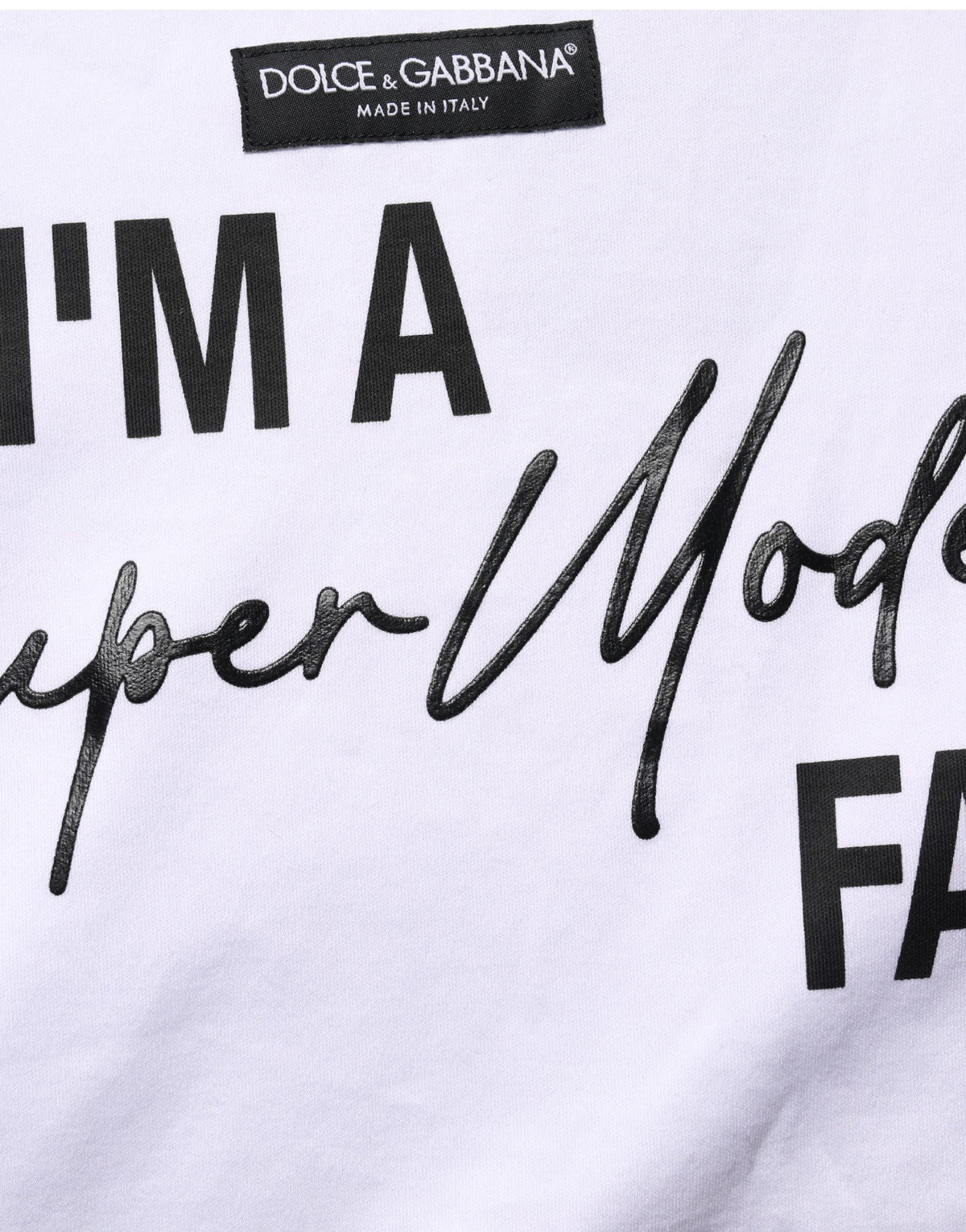 Dolce & Gabbana White I'm A Super Model Fan Print Jersey T-shirt