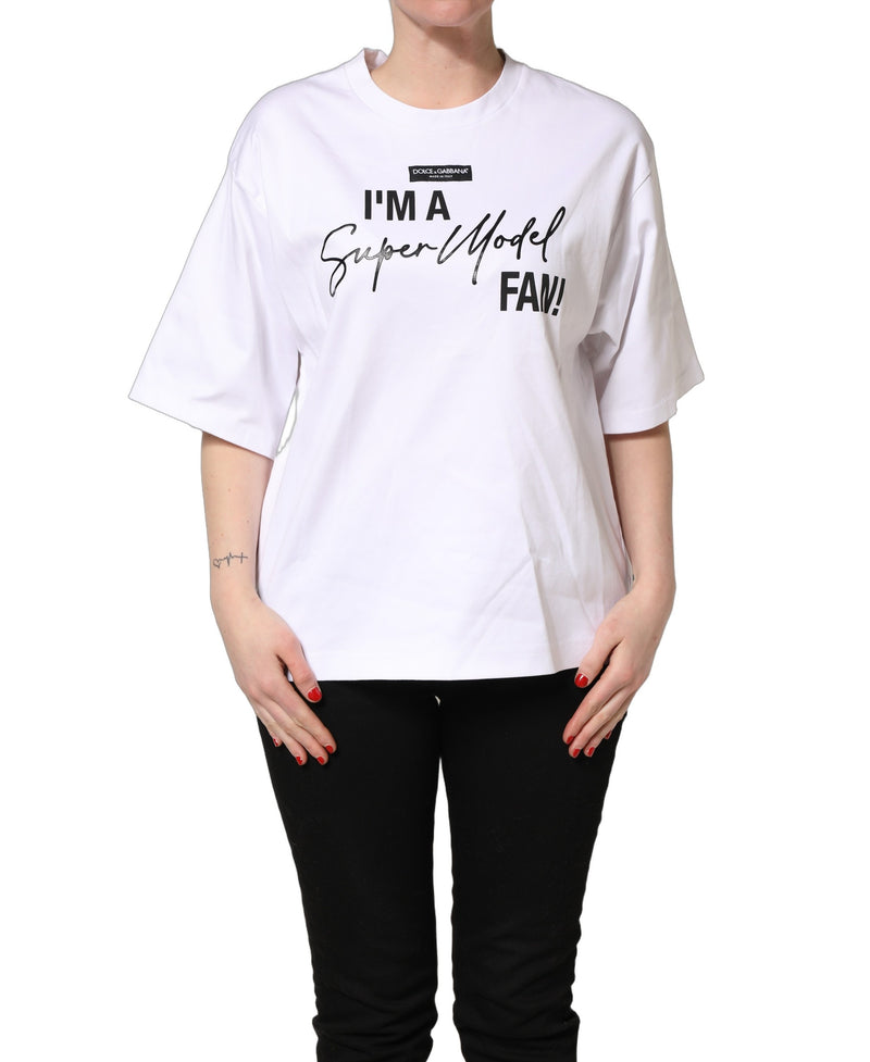 Dolce & Gabbana White I'm A Super Model Fan Print Jersey T-shirt