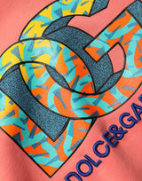 Dolce & Gabbana Pink Graphic Crew Neck Cropped Sweatshirt