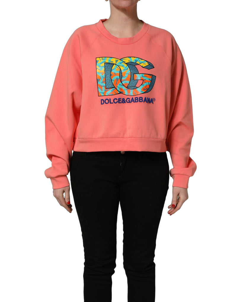 Dolce & Gabbana Pink Graphic Crew Neck Cropped Sweatshirt