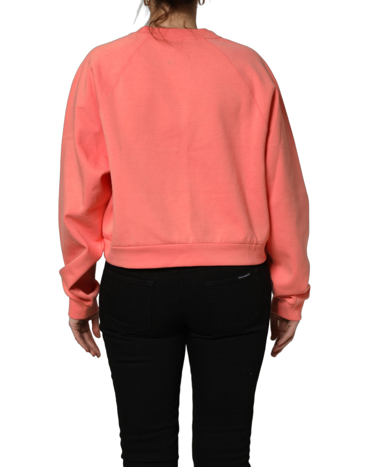 Dolce & Gabbana Pink Graphic Crew Neck Cropped Sweatshirt