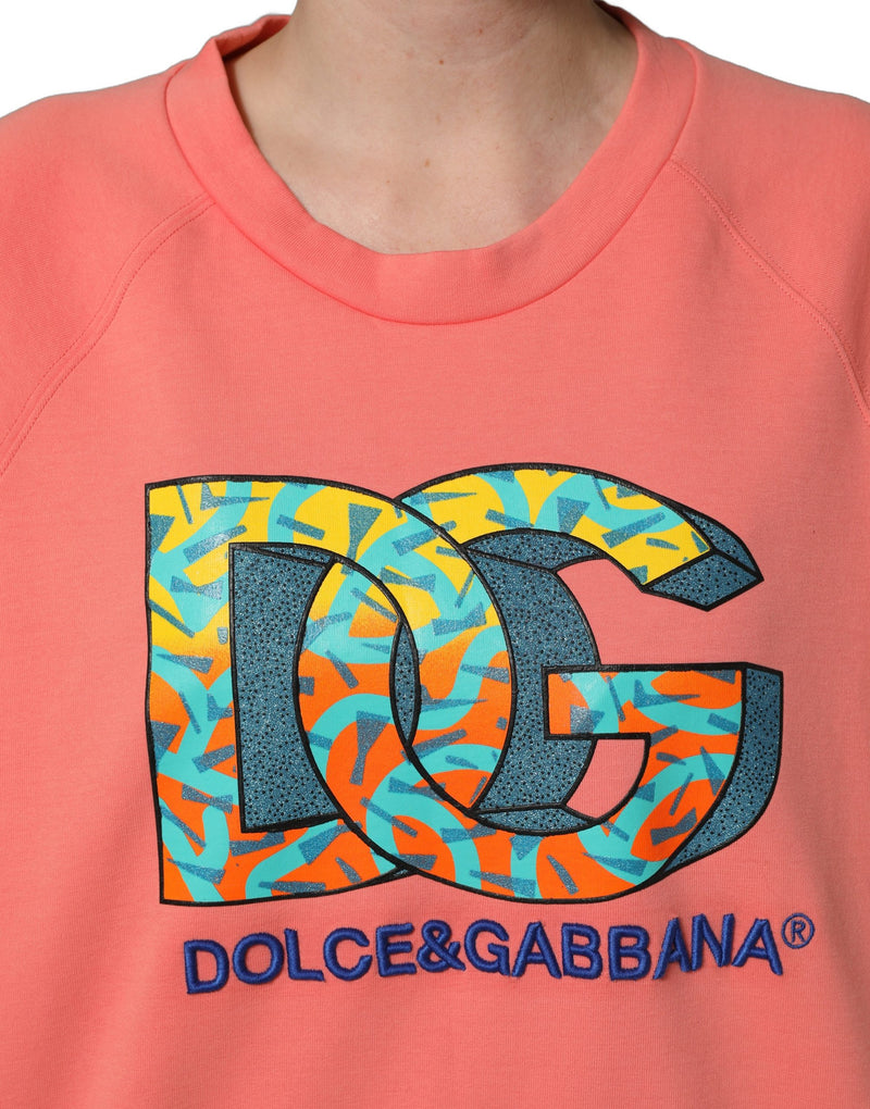Dolce & Gabbana Pink Graphic Crew Neck Cropped Sweatshirt