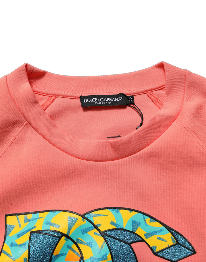 Dolce & Gabbana Pink Graphic Crew Neck Cropped Sweatshirt