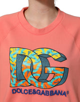 Dolce & Gabbana Pink Graphic Crew Neck Cropped Sweatshirt