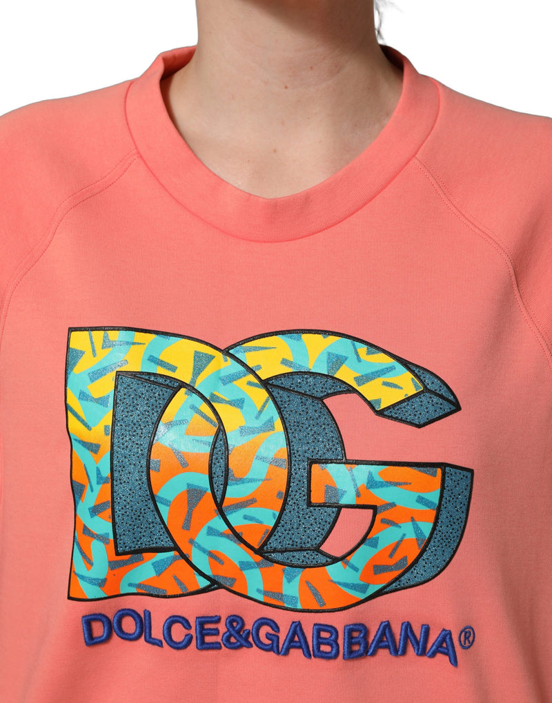 Dolce & Gabbana Pink Graphic Crew Neck Cropped Sweatshirt