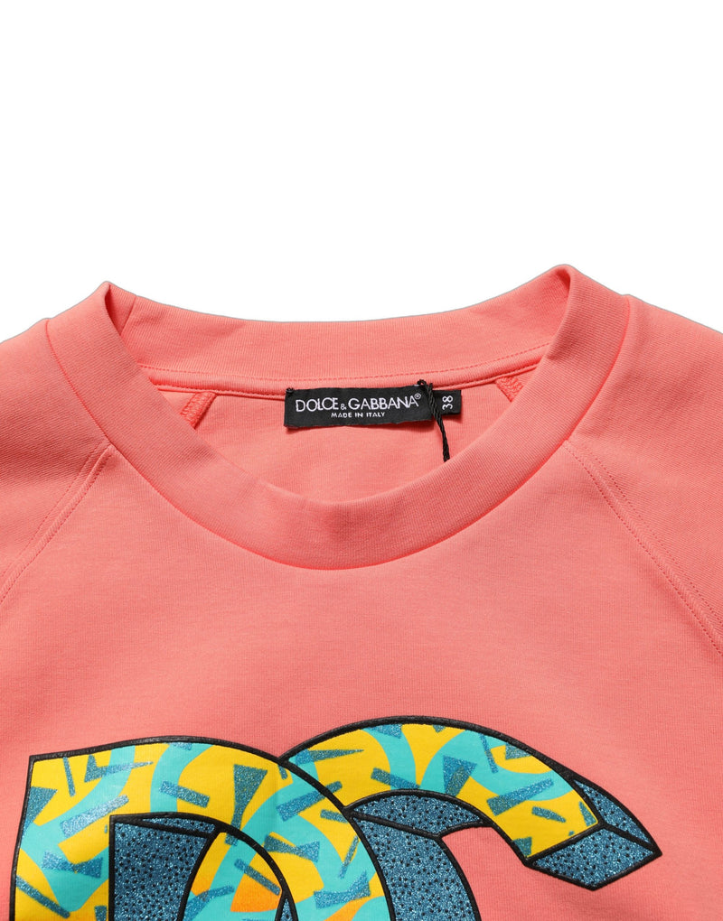 Dolce & Gabbana Pink Graphic Crew Neck Cropped Sweatshirt