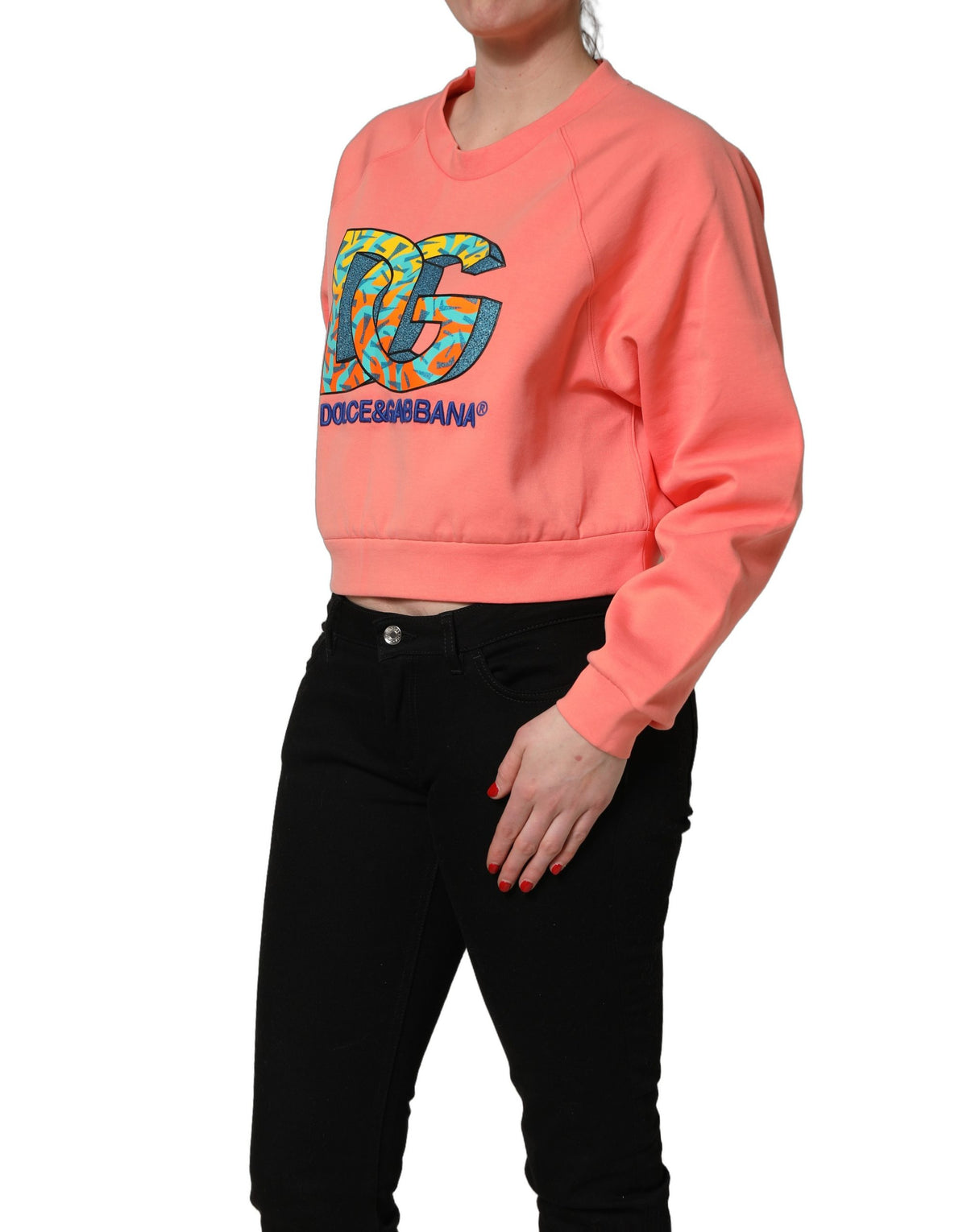Dolce & Gabbana Pink Graphic Crew Neck Cropped Sweatshirt