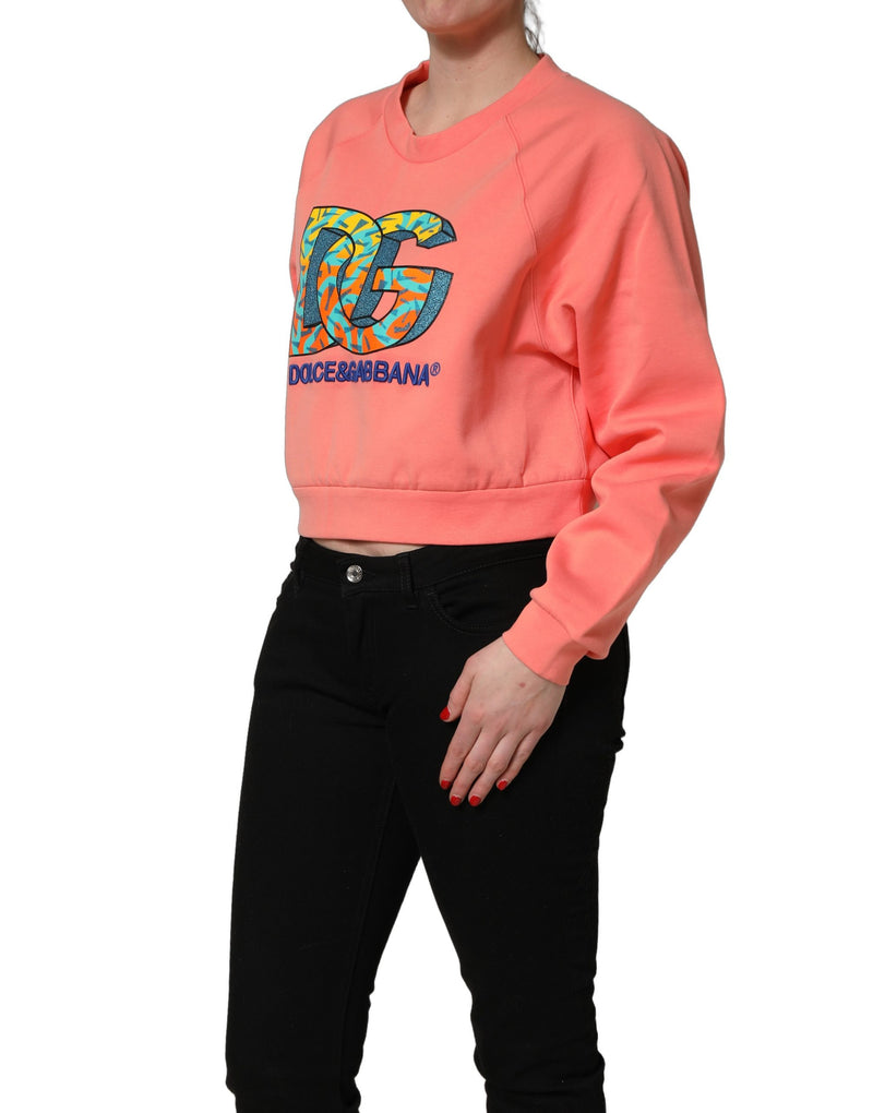 Dolce & Gabbana Pink Graphic Crew Neck Cropped Sweatshirt