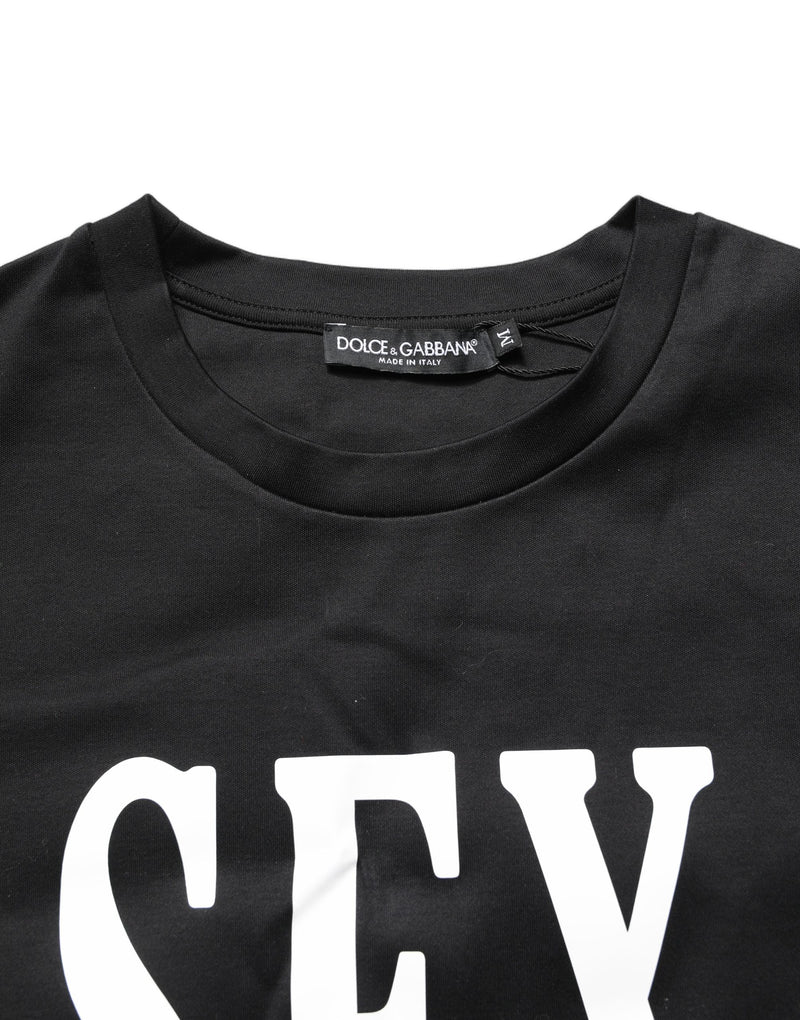 Dolce & Gabbana Black Jersey Graphic Short Sleeve Crew Neck T-shirt